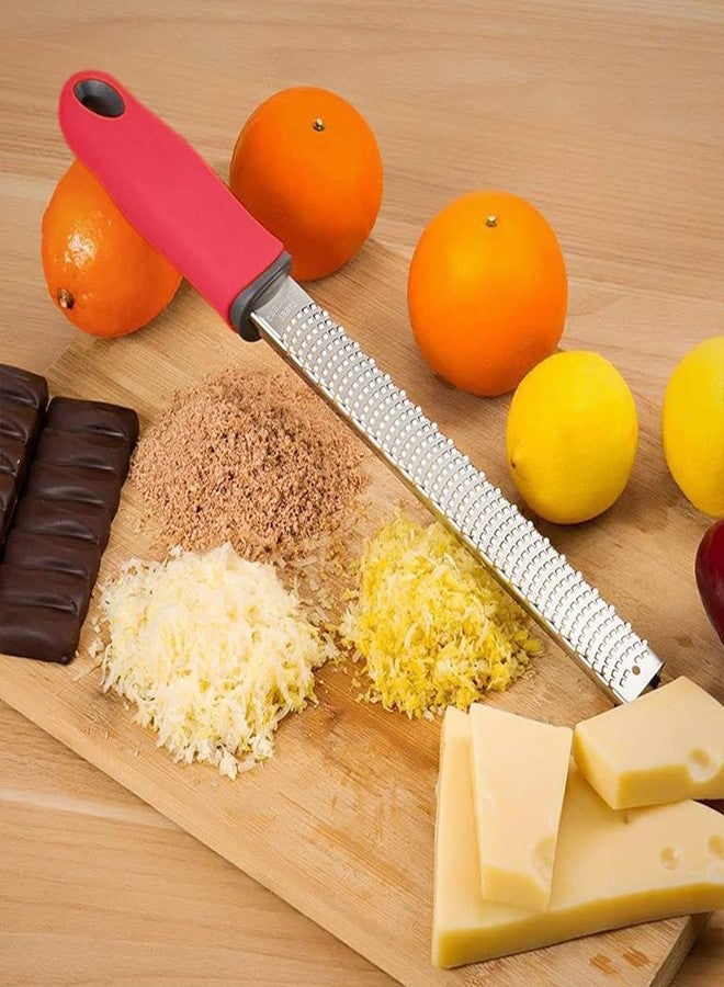 we3 Lemon Zester & Cheese Grater - Razor Sharp Stainless Steel Grater for Parmesan Cheese, Potato, Ginger, Garlic, Nutmeg, Chocolate, Vegetables, Fruits - Safety Cover Long- Red - Image 2